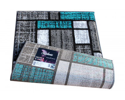 BLNK Raven Collection Olefin Color Bricked Area Rug with Jute Backing - Turquoise, 2'W x 3'L