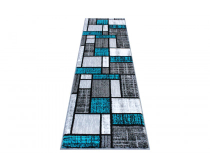 BLNK Raven Collection Olefin Color Bricked Area Rug with Jute Backing - Turquoise, 2'W x 7'L