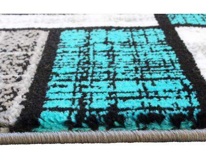 BLNK Raven Collection Olefin Color Bricked Area Rug with Jute Backing - Turquoise, 2'W x 7'L