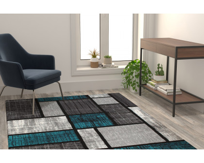 BLNK Raven Collection Olefin Color Bricked Area Rug with Jute Backing