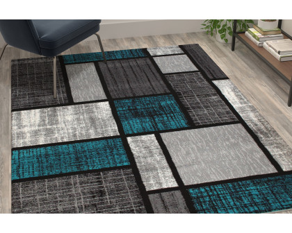 BLNK Raven Collection Olefin Color Bricked Area Rug with Jute Backing - Turquoise, 5'W x 7'L