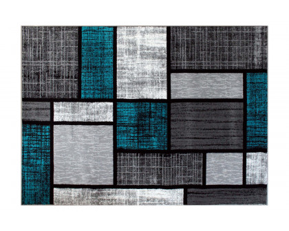 BLNK Raven Collection Olefin Color Bricked Area Rug with Jute Backing - Turquoise, 5'W x 7'L