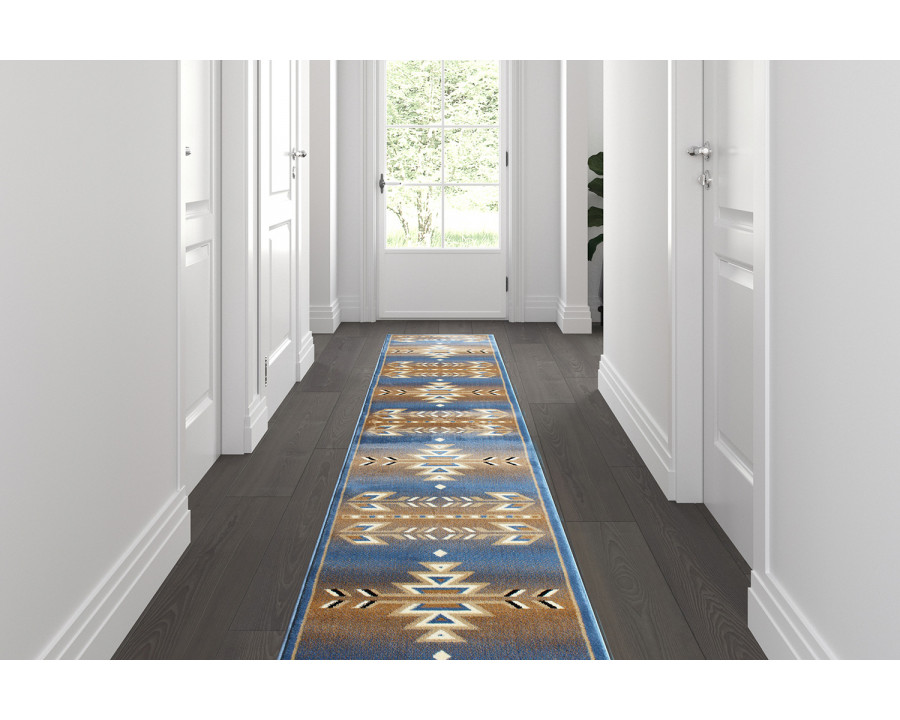 BLNK Lodi Collection Southwestern Style Olefin Area Rug with Jute Backing - Blue, 2'W x 11'L