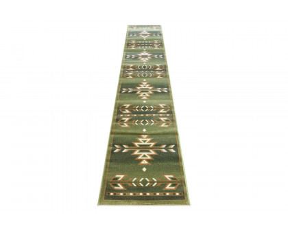 BLNK Lodi Collection Southwestern Style Olefin Area Rug with Jute Backing - Green, 2'W x 11'L