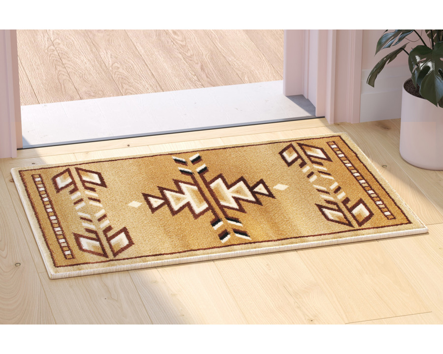 BLNK Lodi Collection Southwestern Style Olefin Area Rug with Jute Backing - Brown, 2'W x 3'L