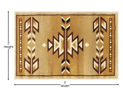 BLNK Lodi Collection Southwestern Style Olefin Area Rug with Jute Backing - Brown, 2'W x 3'L