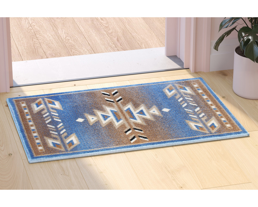 BLNK Lodi Collection Southwestern Style Olefin Area Rug with Jute Backing - Blue, 2'W x 3'L