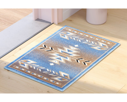 BLNK Lodi Collection Southwestern Style Olefin Area Rug with Jute Backing - Blue, 2'W x 3'L