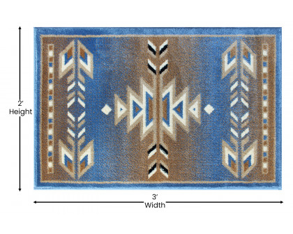 BLNK Lodi Collection Southwestern Style Olefin Area Rug with Jute Backing - Blue, 2'W x 3'L