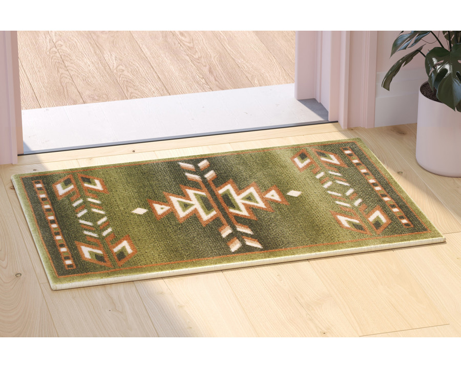 BLNK Lodi Collection Southwestern Style Olefin Area Rug with Jute Backing - Green, 2'W x 3'L