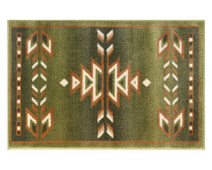 BLNK Lodi Collection Southwestern Style Olefin Area Rug with Jute Backing - Green, 2'W x 3'L