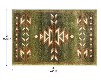 BLNK Lodi Collection Southwestern Style Olefin Area Rug with Jute Backing - Green, 2'W x 3'L