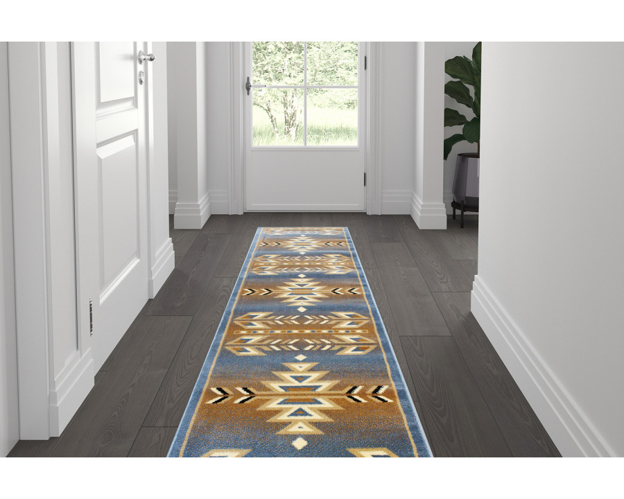 BLNK Lodi Collection Southwestern Style Olefin Area Rug with Jute Backing - Blue, 2'W x 7'L