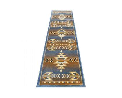 BLNK Lodi Collection Southwestern Style Olefin Area Rug with Jute Backing - Blue, 2'W x 7'L