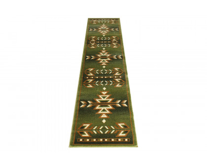 BLNK Lodi Collection Southwestern Style Olefin Area Rug with Jute Backing - Green, 2'W x 7'L