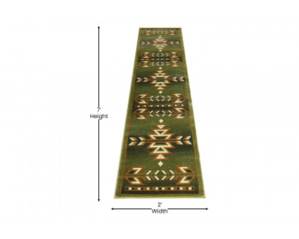 BLNK Lodi Collection Southwestern Style Olefin Area Rug with Jute Backing - Green, 2'W x 7'L