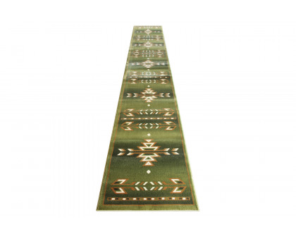 BLNK Lodi Collection Southwestern Style Olefin Area Rug with Jute Backing - Green, 3'W x 16'L