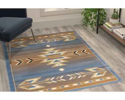 BLNK Lodi Collection Southwestern Style Olefin Area Rug with Jute Backing - Blue, 4'W x 5'L