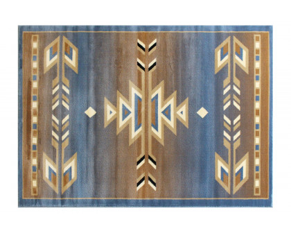 BLNK Lodi Collection Southwestern Style Olefin Area Rug with Jute Backing - Blue, 4'W x 5'L