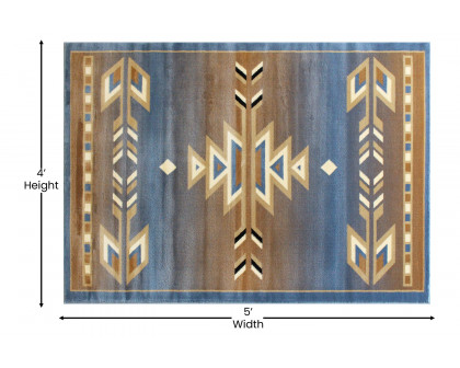 BLNK Lodi Collection Southwestern Style Olefin Area Rug with Jute Backing - Blue, 4'W x 5'L