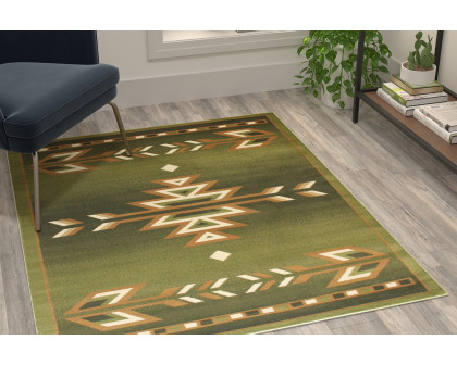 BLNK Lodi Collection Southwestern Style Olefin Area Rug with Jute Backing - Green, 4'W x 5'L