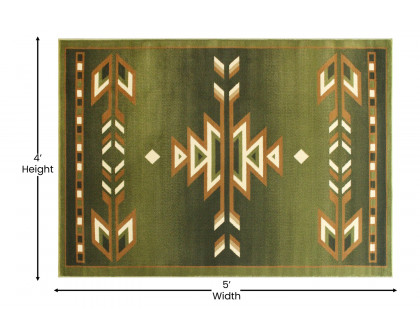 BLNK Lodi Collection Southwestern Style Olefin Area Rug with Jute Backing - Green, 4'W x 5'L