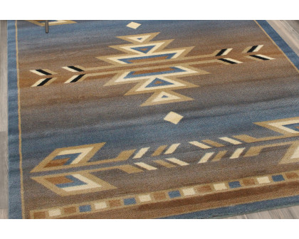 BLNK Lodi Collection Southwestern Style Olefin Area Rug with Jute Backing - Blue, 5'W x 7'L