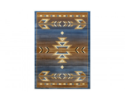 BLNK Lodi Collection Southwestern Style Olefin Area Rug with Jute Backing - Blue, 5'W x 7'L