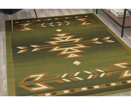 BLNK Lodi Collection Southwestern Style Olefin Area Rug with Jute Backing - Green, 5'W x 7'L