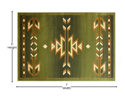 BLNK Lodi Collection Southwestern Style Olefin Area Rug with Jute Backing - Green, 5'W x 7'L