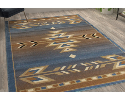 BLNK Lodi Collection Southwestern Style Olefin Area Rug with Jute Backing - Blue, 6'W x 9'L