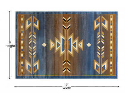 BLNK Lodi Collection Southwestern Style Olefin Area Rug with Jute Backing - Blue, 6'W x 9'L