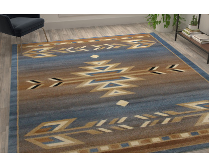 BLNK Lodi Collection Southwestern Style Olefin Area Rug with Jute Backing - Blue, 8'W x 10'L