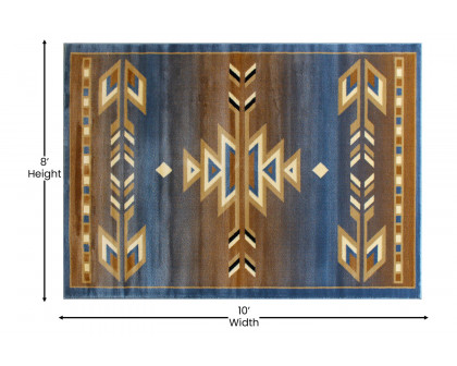 BLNK Lodi Collection Southwestern Style Olefin Area Rug with Jute Backing - Blue, 8'W x 10'L