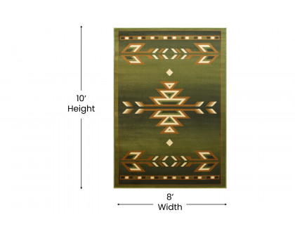 BLNK Lodi Collection Southwestern Style Olefin Area Rug with Jute Backing - Green, 8'W x 10'L