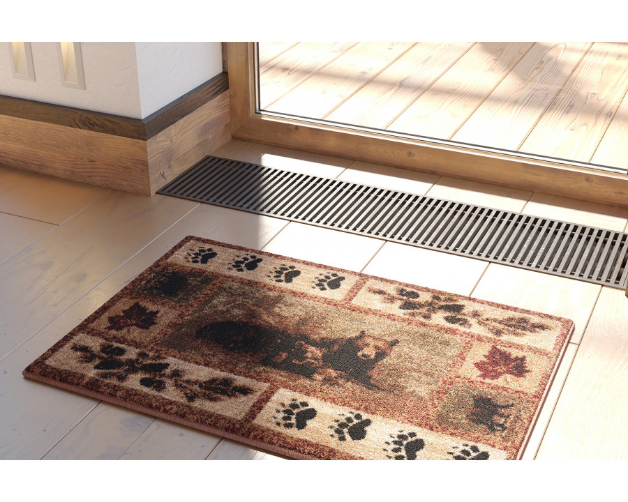 BLNK - Vassa Collection Olefin Mother Bear and Cubs Nature Themed Area Rug with Jute Backing