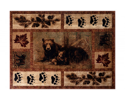 BLNK Vassa Collection Olefin Mother Bear and Cubs Nature Themed Area Rug with Jute Backing - 2'W x 3'L