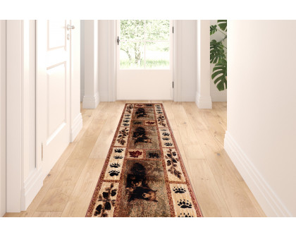 BLNK Vassa Collection Olefin Mother Bear and Cubs Nature Themed Area Rug with Jute Backing