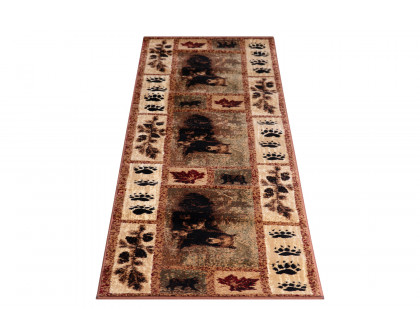 BLNK Vassa Collection Olefin Mother Bear and Cubs Nature Themed Area Rug with Jute Backing - 2'W x 7'L