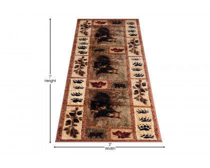 BLNK Vassa Collection Olefin Mother Bear and Cubs Nature Themed Area Rug with Jute Backing - 2'W x 7'L