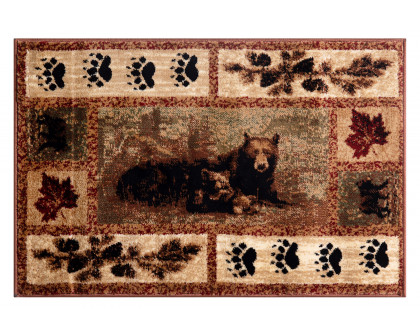 BLNK Vassa Collection Olefin Mother Bear and Cubs Nature Themed Area Rug with Jute Backing - 4'W x 5'L