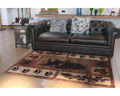 BLNK - Vassa Collection Olefin Mother Bear and Cubs Nature Themed Area Rug with Jute Backing