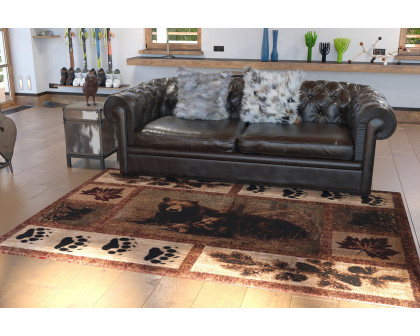 BLNK - Vassa Collection Olefin Mother Bear and Cubs Nature Themed Area Rug with Jute Backing