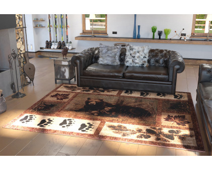 BLNK - Vassa Collection Olefin Mother Bear and Cubs Nature Themed Area Rug with Jute Backing