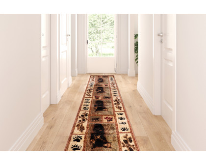 BLNK Vassa Collection Olefin Mother Bear and Cubs Nature Themed Area Rug with Jute Backing