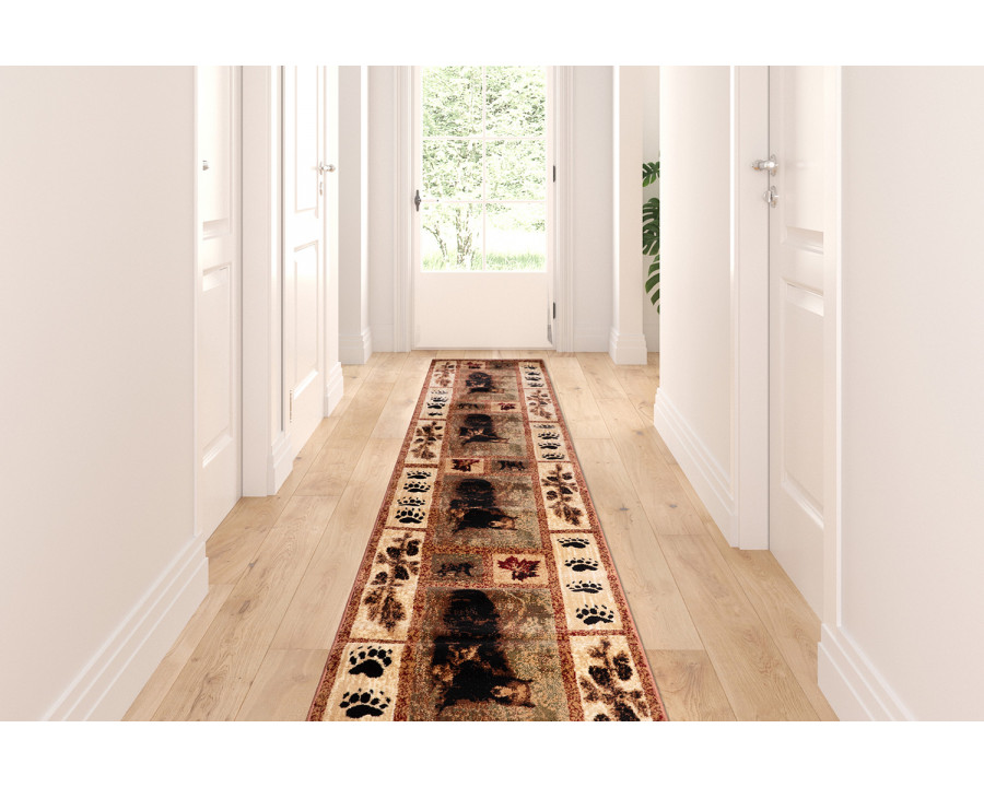 BLNK Vassa Collection Olefin Mother Bear and Cubs Nature Themed Area Rug with Jute Backing - 2'W x 11'L