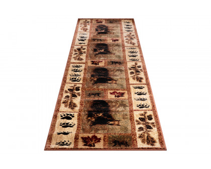 BLNK Vassa Collection Olefin Mother Bear and Cubs Nature Themed Area Rug with Jute Backing - 2'W x 11'L