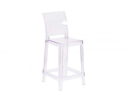 BLNK - Emilie Ghost Counter Stool with Square Back in Transparent Crystal