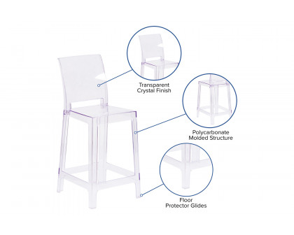 BLNK - Emilie Ghost Counter Stool with Square Back in Transparent Crystal