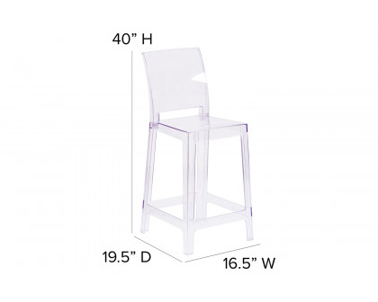 BLNK - Emilie Ghost Counter Stool with Square Back in Transparent Crystal